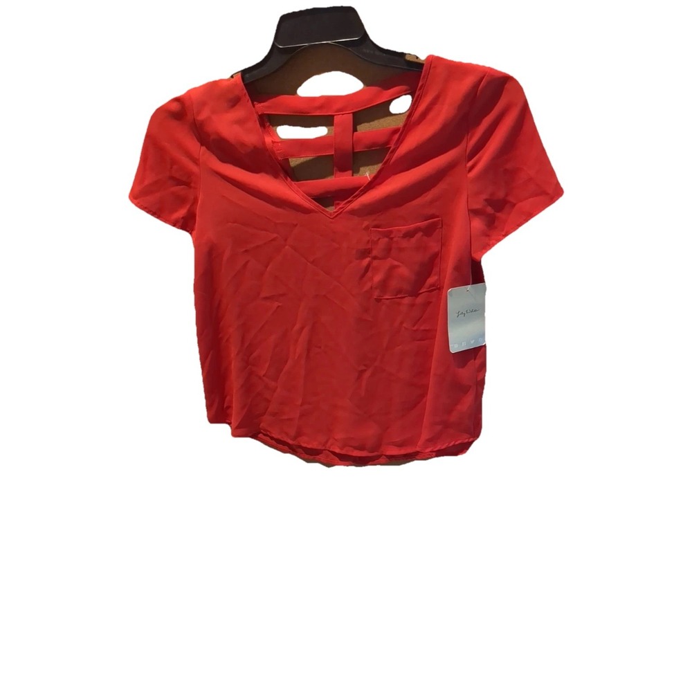 NWT Lily White Red Blouse Women Size‎ Short Sleeve Pullover Top